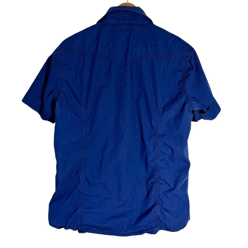True‎ Religion Men's Short Sleeve Pearl Snap Western Shirt Navy Blue Large